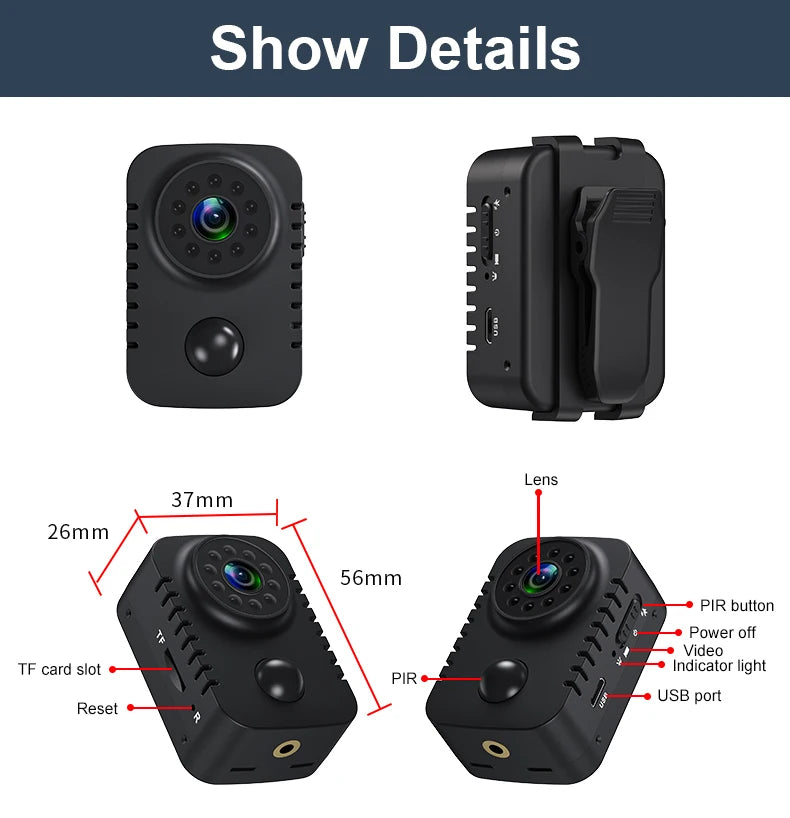 MD29 HD Mini Body Camera 1080P Security Pocket Cameras Motion Activated Small Nanny Cam for Cars Standby Espia Webcam 8H Working