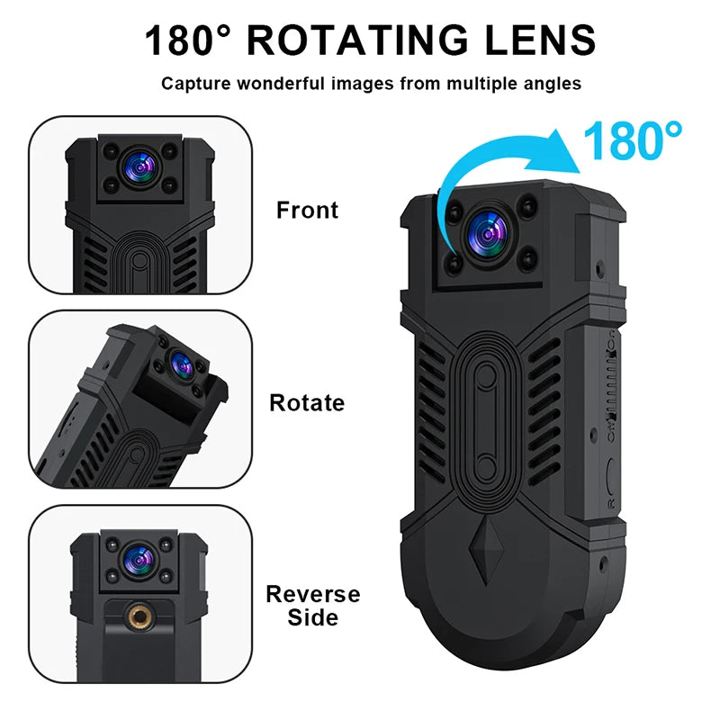 MD32 Mini Body Camera 8 Hours Camcorder Full 1080P HD Police Cam Small 180° Rotating Bike Camera Sports DV Car DVR Pocke Webcam