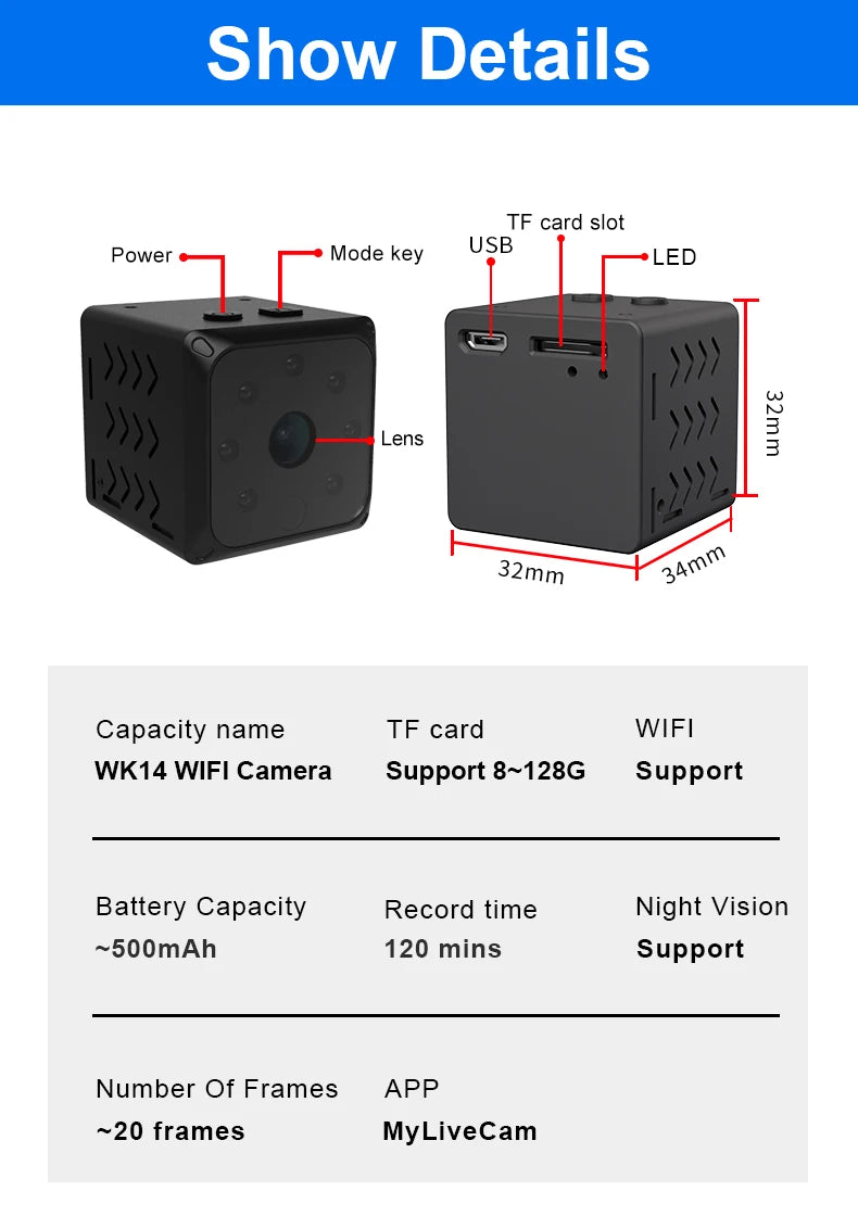 lnhaa WK14 HD mini Wifi Camera Surveillance Home Indoor Audio Wireless Camera IPC HD CCTV Video Security Protection IP Monitor