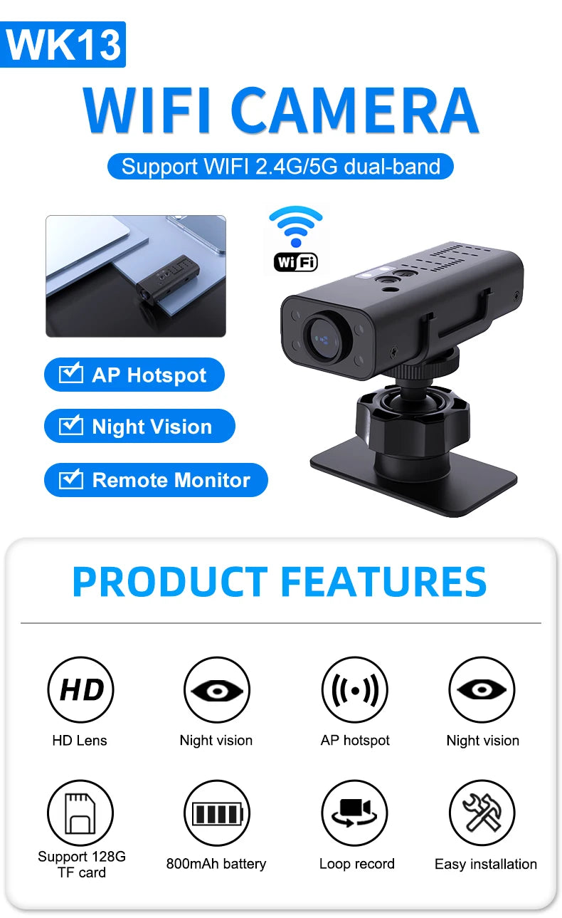 Lnhaa WK13 HD Wifi Camera Surveillance Home Indoor Audio Wireless Camera IPC HD CCTV Video Security Protection IP Monitor