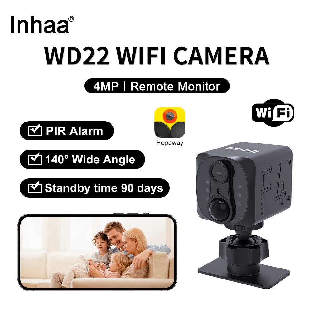 lnhaa WD22 4MP Wireless Security Camera with PIR Alarm  2-Way Talk - 140° Wide Angle 90D Standby Night Vision