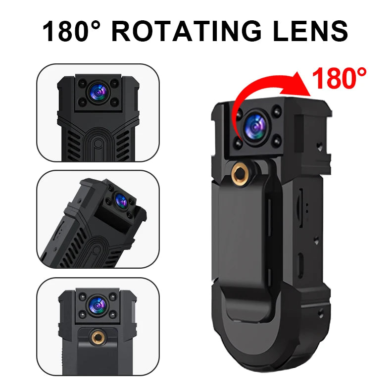 MD32 Mini Body Camera 8 Hours Camcorder Full 1080P HD Police Cam Small 180° Rotating Bike Camera Sports DV Car DVR Pocke Webcam