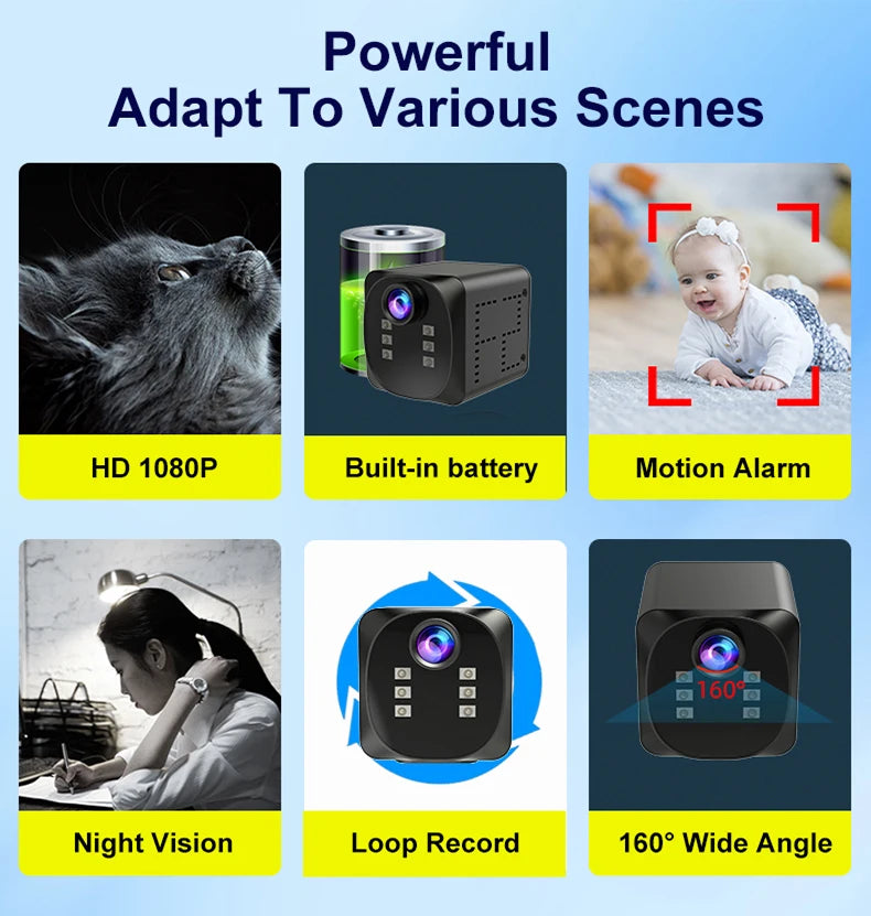 WD19 Mini WiFi Camera Smart Wireless Camcorder HD Small Cam Motion Detection Vlog Espia Night Vision Video  IP Webcamera 1080P