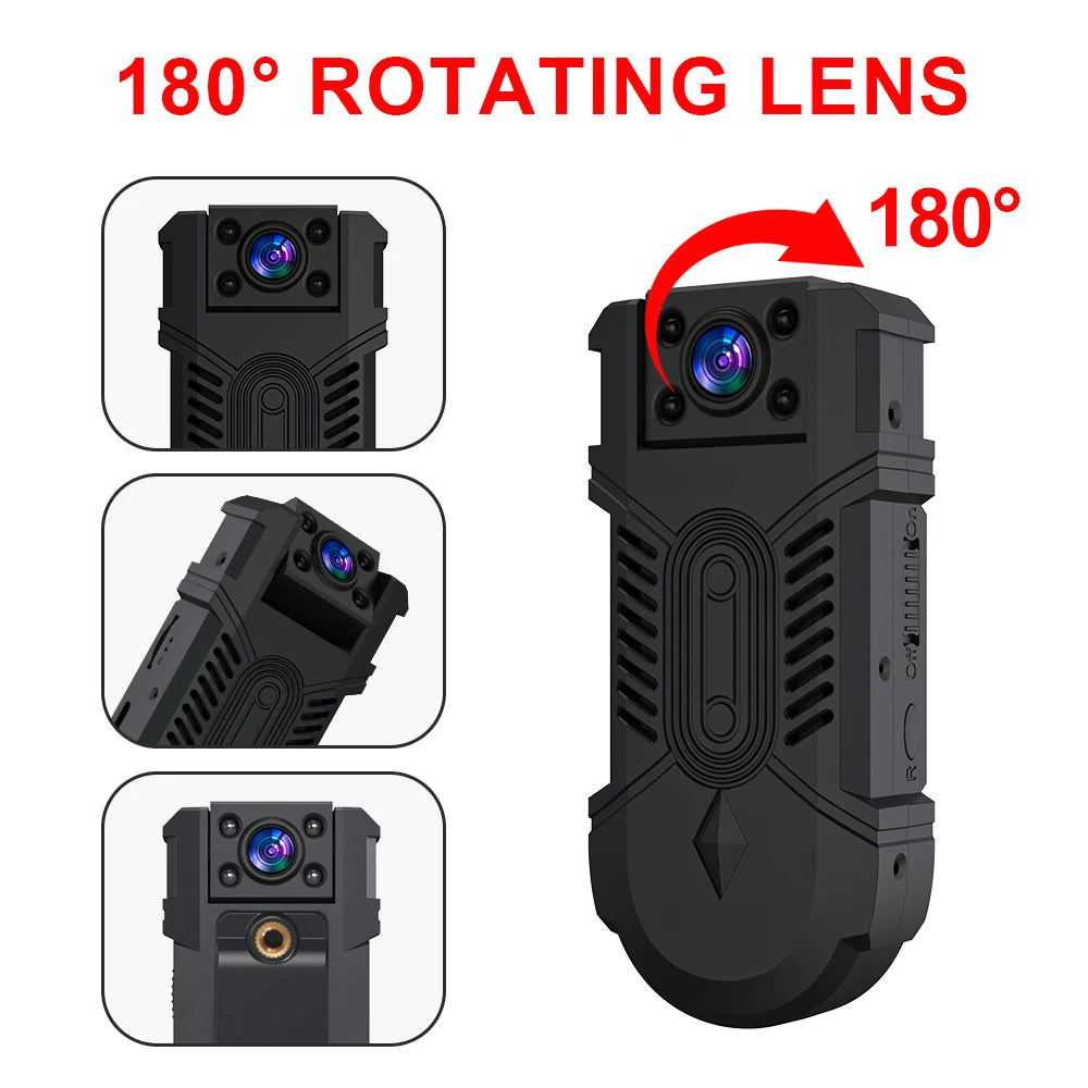 MD32 Mini Body Camera 8 Hours Camcorder Full 1080P HD Police Cam Small 180° Rotating Bike Camera Sports DV Car DVR Pocke Webcam