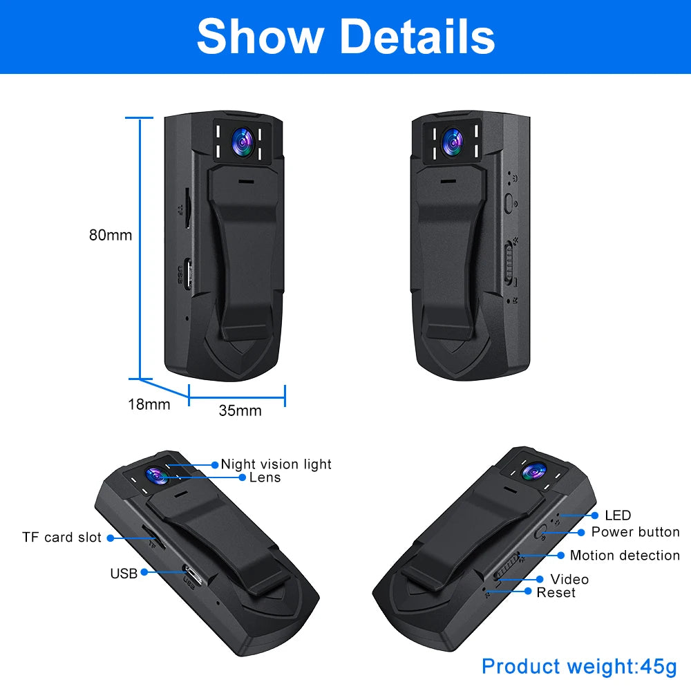 MD33-T 1080P HD Mini Camera Video Recorder Night Vision Micro Camcorder for Aerial Sports Smart DV Voice Body Cam