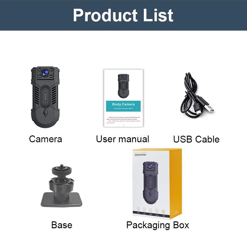 MD32 Mini Body Camera 8 Hours Camcorder Full 1080P HD Police Cam Small 180° Rotating Bike Camera Sports DV Car DVR Pocke Webcam
