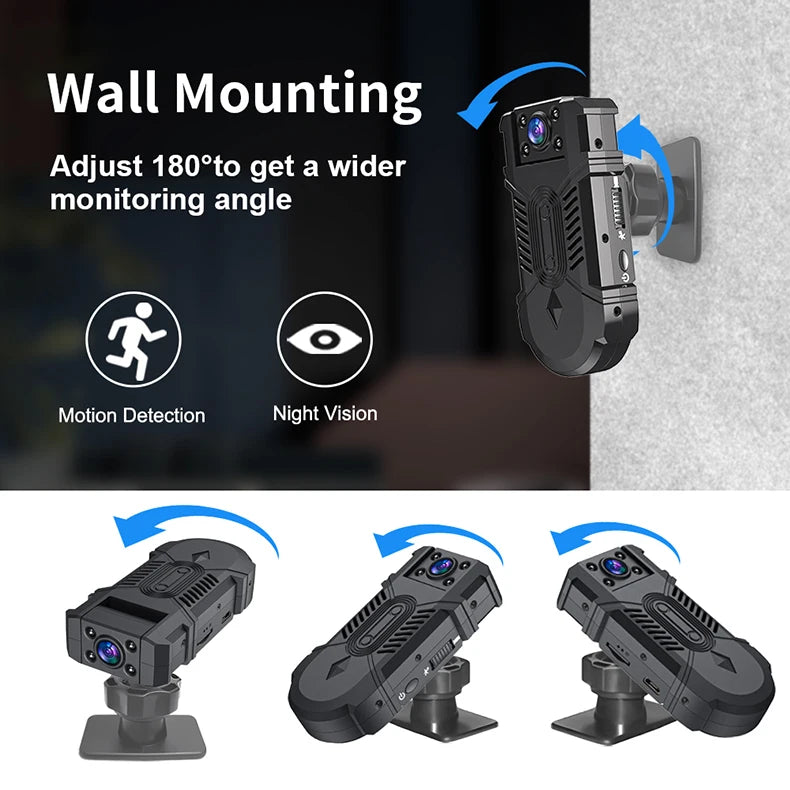 MD32 Mini Body Camera 8 Hours Camcorder Full 1080P HD Police Cam Small 180° Rotating Bike Camera Sports DV Car DVR Pocke Webcam